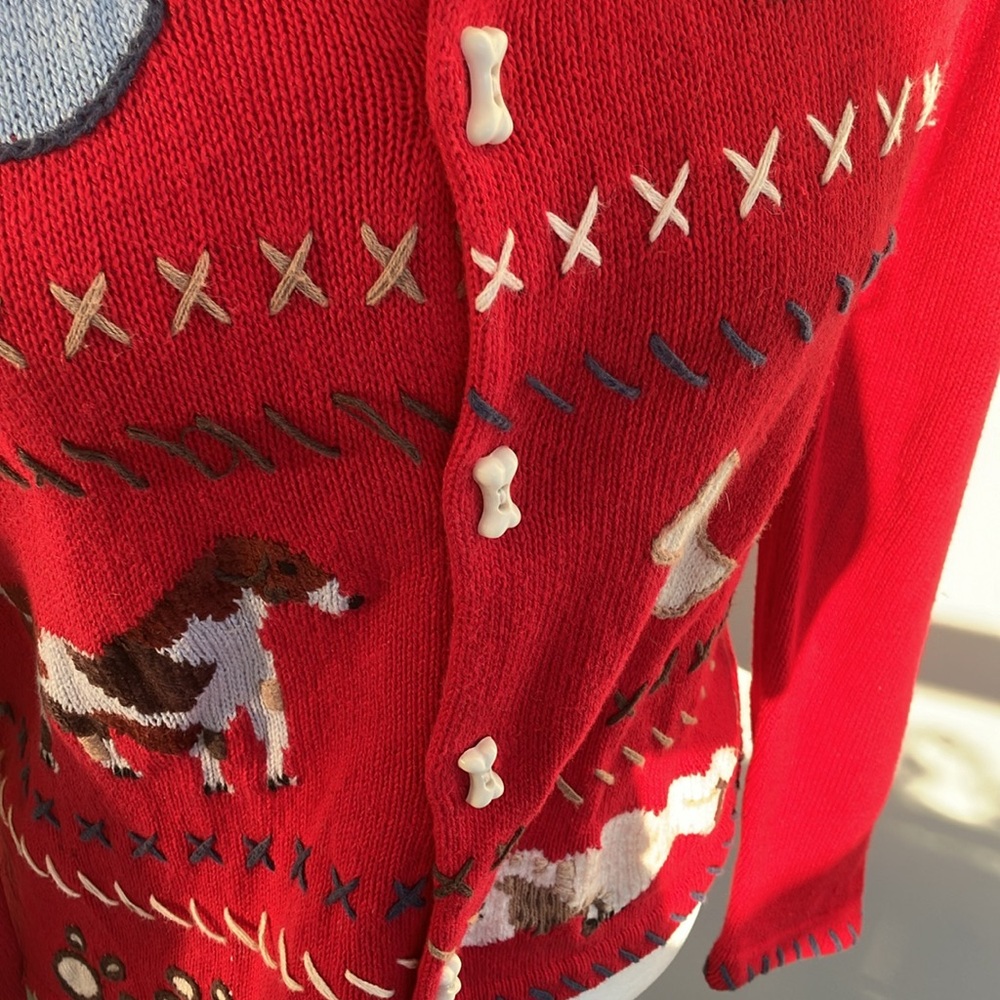 Vintage 90s Y2K Novelty Print Dog Sweater Cardigan - Picture 4 of 10